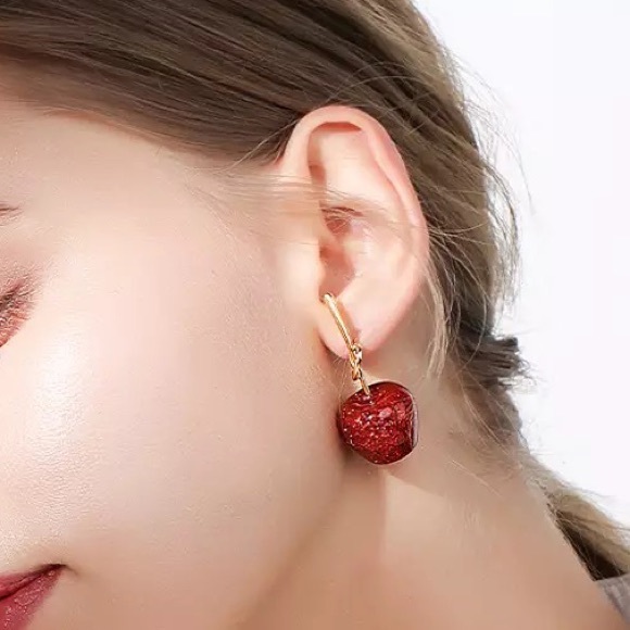 πRed Sparkling Cherry Stud Earrings - Picture 8 of 17